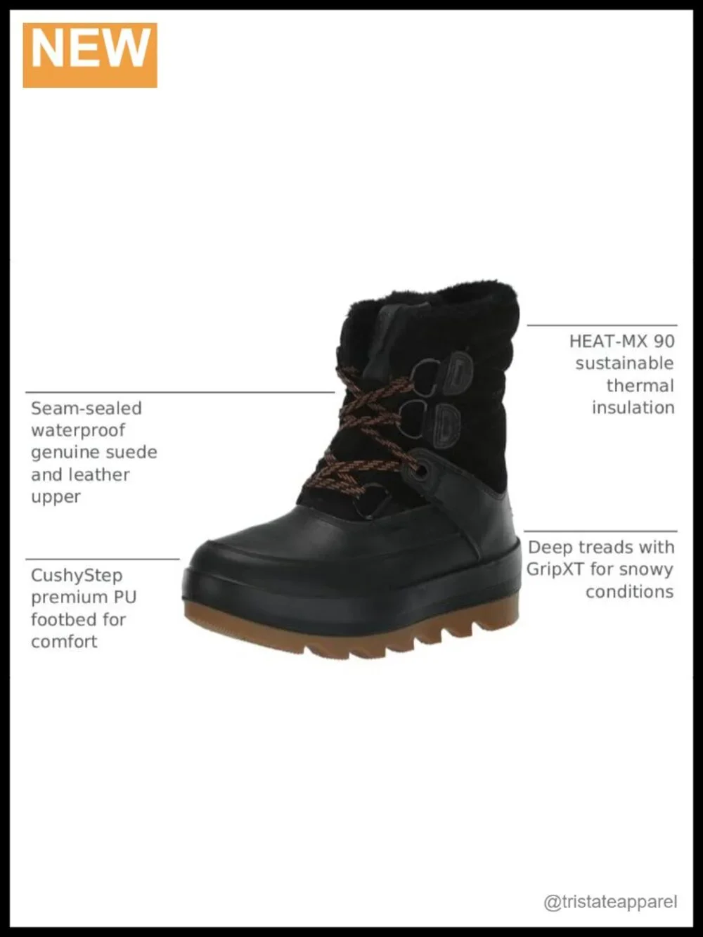 Waterproof Winter Snow Boots Mid Calf Lace Up Suede Leather Warm Insulated